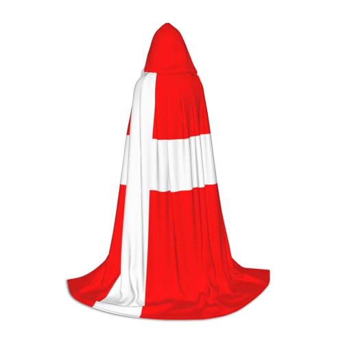 BJNGHKLN Halloween-Umhang mit Kapuze, bodenlang, Dänemark, dänische Flagge, Druck, langer Kapuzenumhang für Teenager von BJNGHKLN