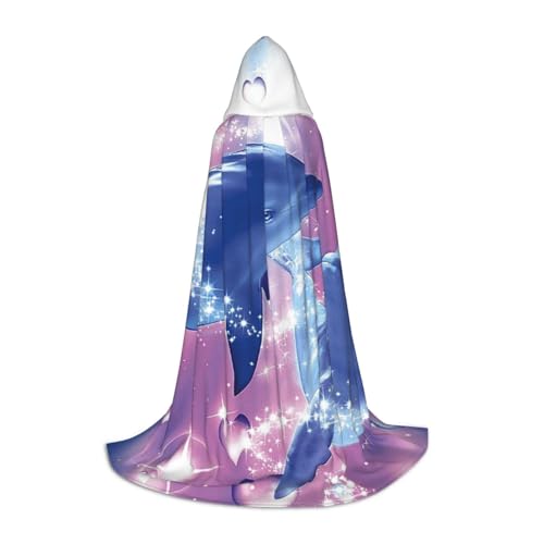 BJNGHKLN Halloween-Umhang mit Kapuze, bodenlang, Delfine in Love, bedruckt, langer Kapuzenumhang für Teenager von BJNGHKLN