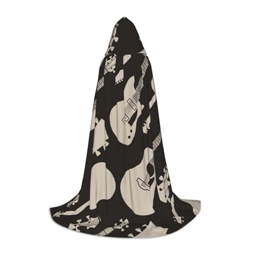 BJNGHKLN Halloween-Umhang mit Kapuze, bodenlang, Gitarrenmuster, langer Kapuzenumhang für Teenager von BJNGHKLN