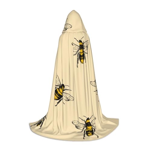 BJNGHKLN Halloween-Umhang mit Kapuze, bodenlang, Honigbienen-Druck, langer Kapuzenumhang für Teenager von BJNGHKLN