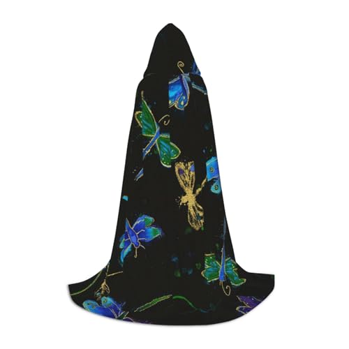 BJNGHKLN Halloween-Umhang mit Kapuze, bodenlang, Libellen-Druck, langer Kapuzenumhang für Teenager von BJNGHKLN
