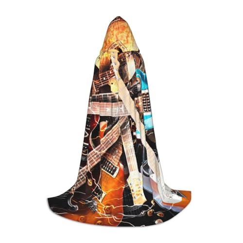 BJNGHKLN Halloween-Umhang mit Kapuze, bodenlang, Musikgitarre, langer Kapuzenumhang für Teenager von BJNGHKLN