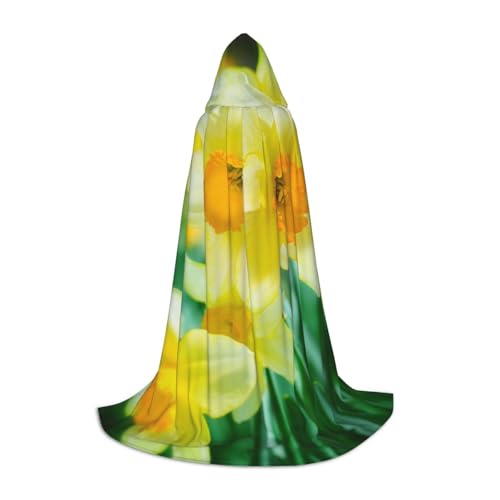 BJNGHKLN Halloween-Umhang mit Kapuze, bodenlang, Narzissen-Blumendruck, langer Kapuzenumhang für Teenager von BJNGHKLN
