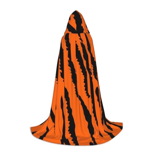 BJNGHKLN Halloween-Umhang mit Kapuze, bodenlang, Orange, Tiger, Leopardenmuster, langer Kapuzenumhang für Teenager von BJNGHKLN