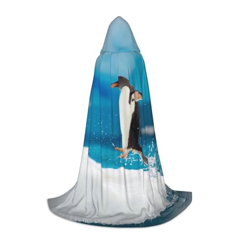 BJNGHKLN Halloween-Umhang mit Kapuze, bodenlang, Pinguin-Druck, langer Kapuzenumhang für Teenager von BJNGHKLN
