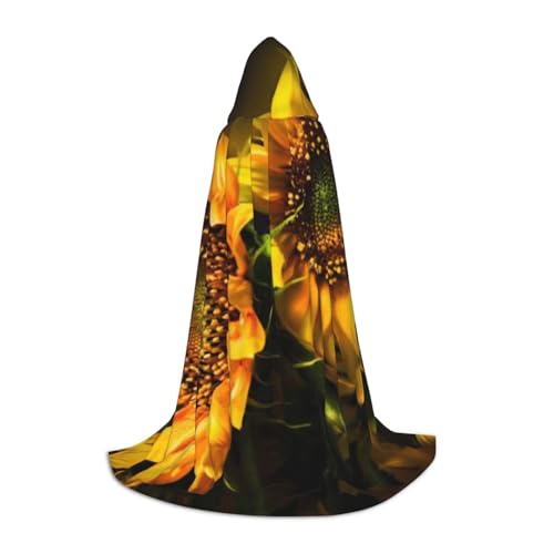 BJNGHKLN Halloween-Umhang mit Kapuze, bodenlang, Sonnenblumen, Malerei, Druck, langer Kapuzenumhang für Teenager von BJNGHKLN