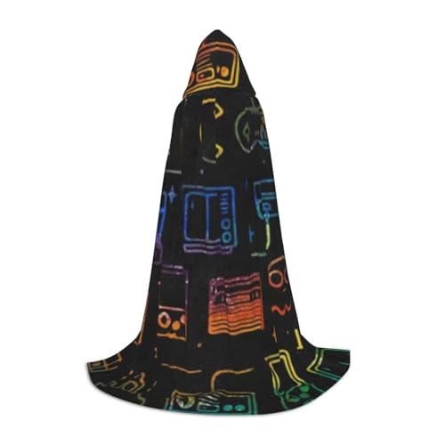 BJNGHKLN Halloween-Umhang mit Kapuze, bodenlang, Spiel, Video-Gaming, Muster, Druck, langer Kapuzenumhang für Teenager von BJNGHKLN