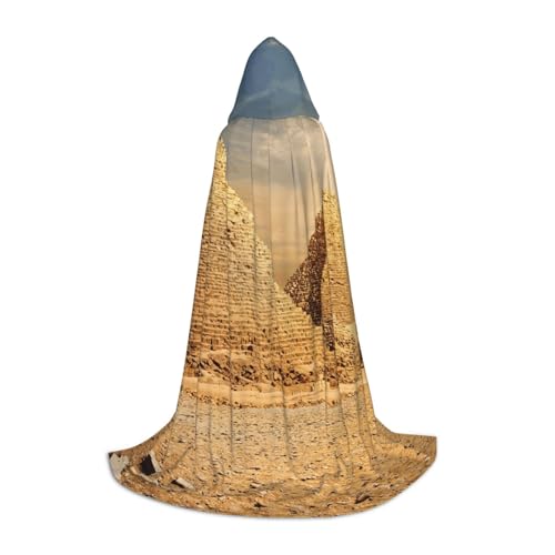 BJNGHKLN Halloween-Umhang mit Kapuze, bodenlang, ägyptische Pyramide im Wüstendruck, langer Kapuzenumhang für Teenager von BJNGHKLN