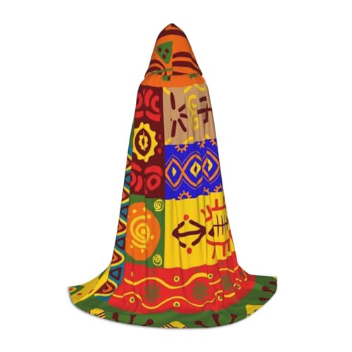 BJNGHKLN Halloween-Umhang mit Kapuze, bodenlang, afrikanisches Nationalmuster, langer Kapuzenumhang für Teenager von BJNGHKLN