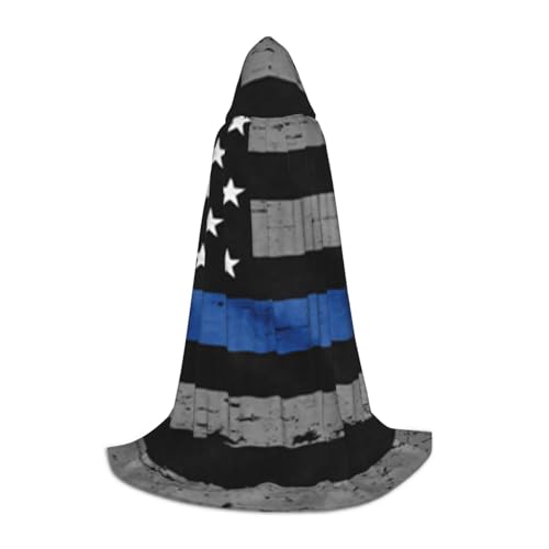 BJNGHKLN Halloween-Umhang mit Kapuze, bodenlang, amerikanische dünne blaue Linie, Flagge, langer Kapuzenumhang für Teenager von BJNGHKLN