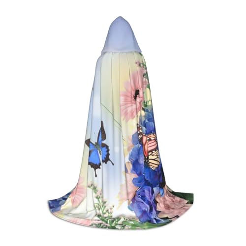 BJNGHKLN Halloween-Umhang mit Kapuze, bodenlang, blauer Schmetterling und Blumendruck, langer Kapuzenumhang für Teenager BJNGHKLN Halloween-Umhang mit Kapuze, bodenlang, blauer Schmetterling und Blumendruck, langer Kapuzenumhang für Teenager von BJNGHKLN