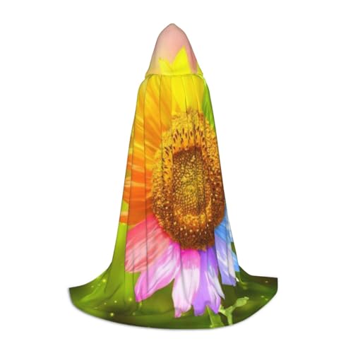 BJNGHKLN Halloween-Umhang mit Kapuze, bodenlang, bunt, Sonnenblumen-Druck, langer Kapuzenumhang für Teenager von BJNGHKLN