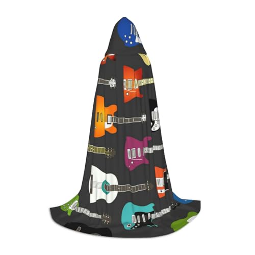 BJNGHKLN Halloween-Umhang mit Kapuze, bodenlang, buntes Gitarren-Druck, langer Kapuzenumhang für Teenager von BJNGHKLN
