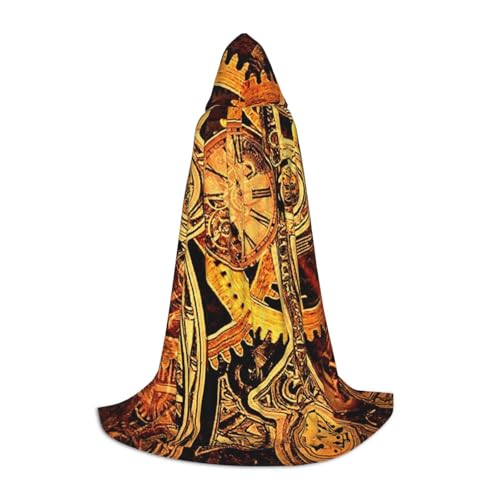 BJNGHKLN Halloween-Umhang mit Kapuze, bodenlang, cooler Steampunk-Zahnradaufdruck, langer Kapuzenumhang für Teenager von BJNGHKLN