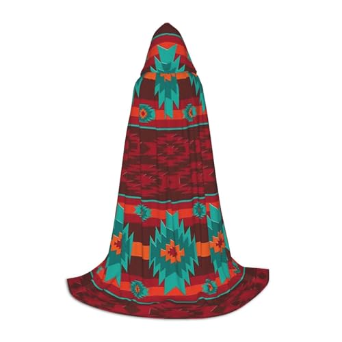 BJNGHKLN Halloween-Umhang mit Kapuze, bodenlang, ethnisches geometrisches Muster, langer Kapuzenumhang für Teenager von BJNGHKLN