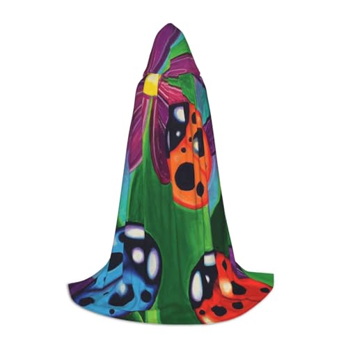 BJNGHKLN Halloween-Umhang mit Kapuze, bodenlang, farbenfroher Marienkäfer-Druck, langer Kapuzenumhang für Teenager von BJNGHKLN