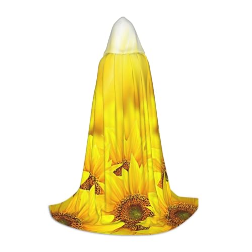 BJNGHKLN Halloween-Umhang mit Kapuze, bodenlang, gelber Sonnenblumen-Druck, langer Kapuzenumhang für Teenager von BJNGHKLN