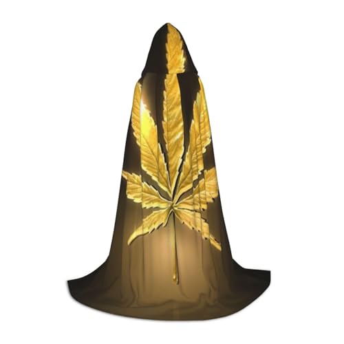 BJNGHKLN Halloween-Umhang mit Kapuze, bodenlang, goldener Cannabis-Druck, langer Kapuzenumhang für Teenager BJNGHKLN Halloween-Umhang mit Kapuze, bodenlang, goldener Cannabis-Druck, langer Kapuzenumhang für Teenager von BJNGHKLN