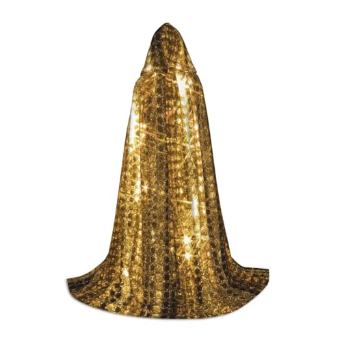 BJNGHKLN Halloween-Umhang mit Kapuze, bodenlang, goldfarbene Pailletten, glitzernder Druck, langer Kapuzenumhang für Teenager von BJNGHKLN