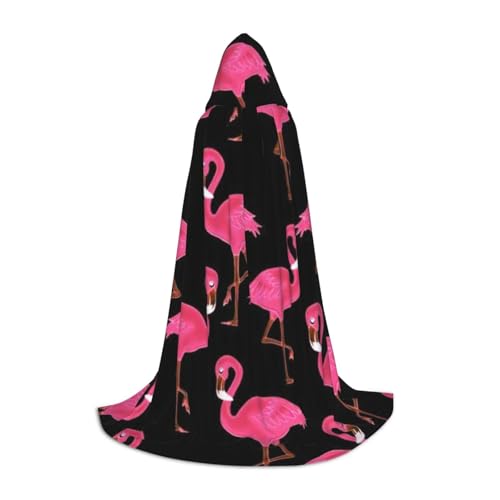 BJNGHKLN Halloween-Umhang mit Kapuze, bodenlang, hübscher rosa Flamingo-Druck, langer Kapuzenumhang für Teenager von BJNGHKLN