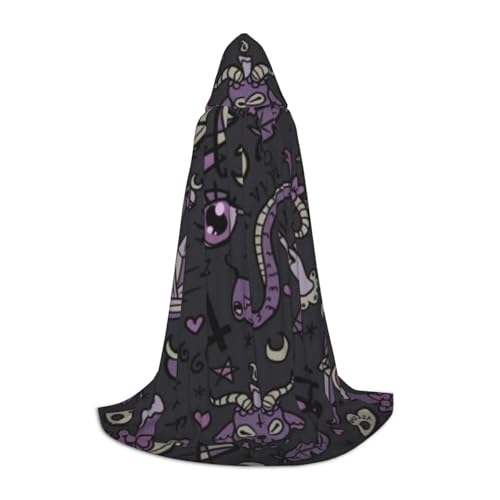 BJNGHKLN Halloween-Umhang mit Kapuze, bodenlang, lila, schwarz, Gothic, gruseliger Druck, langer Kapuzenumhang für Teenager von BJNGHKLN