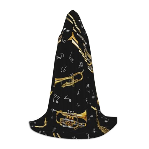 BJNGHKLN Halloween-Umhang mit Kapuze, bodenlang, mit Musikinstrumenten, langer Kapuzenumhang für Teenager von BJNGHKLN