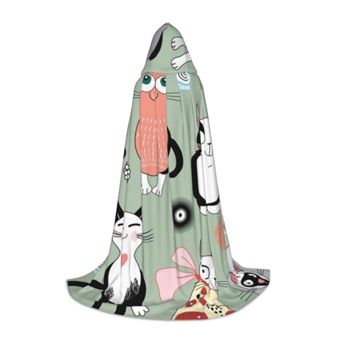BJNGHKLN Halloween-Umhang mit Kapuze, bodenlang, niedlicher Cartoon-Katzen-Druck, langer Kapuzenumhang für Teenager BJNGHKLN Halloween-Umhang mit Kapuze, bodenlang, niedlicher Cartoon-Katzen-Druck, langer Kapuzenumhang für Teenager von BJNGHKLN