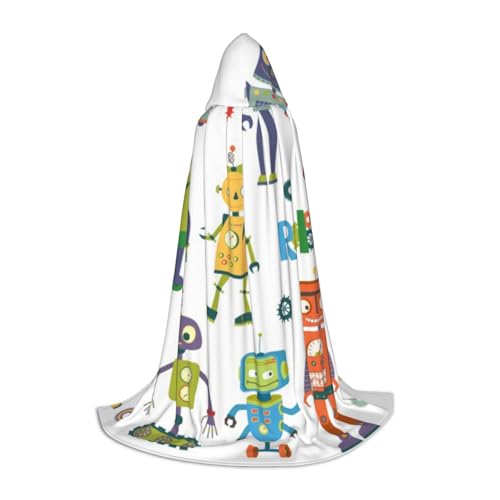 BJNGHKLN Halloween-Umhang mit Kapuze, bodenlang, niedlicher Cartoon-Roboter-Druck, langer Kapuzenumhang für Teenager von BJNGHKLN