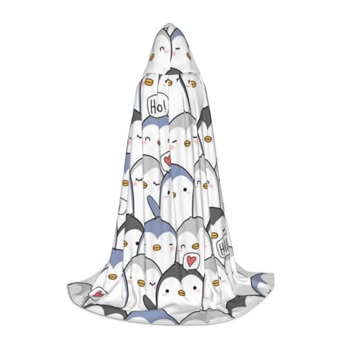 BJNGHKLN Halloween-Umhang mit Kapuze, bodenlang, niedlicher Pinguin-Druck, langer Kapuzenumhang für Teenager von BJNGHKLN