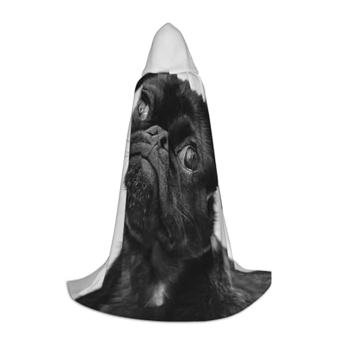 BJNGHKLN Halloween-Umhang mit Kapuze, bodenlang, niedlicher schwarzer Mops-Aufdruck, langer Kapuzenumhang für Teenager BJNGHKLN Halloween-Umhang mit Kapuze, bodenlang, niedlicher schwarzer Mops-Aufdruck, langer Kapuzenumhang für Teenager von BJNGHKLN