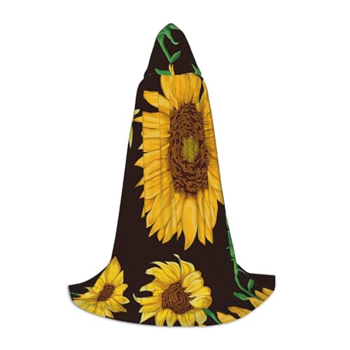 BJNGHKLN Halloween-Umhang mit Kapuze, bodenlang, schöner Sonnenblumen-Druck, langer Kapuzenumhang für Teenager von BJNGHKLN