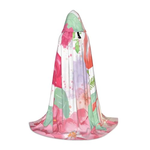 BJNGHKLN Halloween-Umhang mit Kapuze, bodenlang, zwei rote Flamingos, langer Kapuzenumhang für Teenager von BJNGHKLN