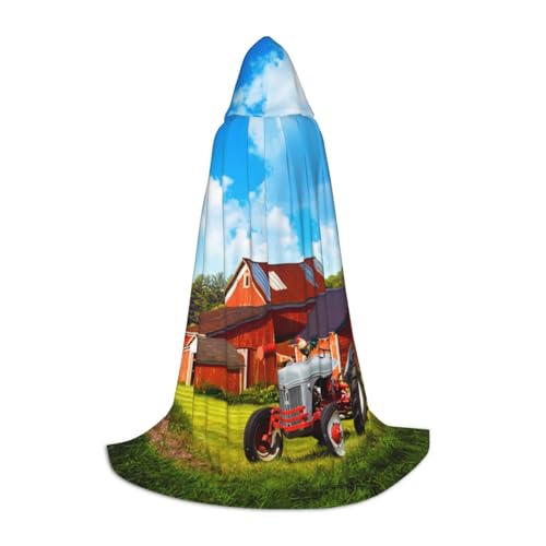 BJNGHKLN Halloween bodenlanger Kapuzenumhang Company Bauernhof-Traktor-Druck, langer Kapuzenumhang für Teenager von BJNGHKLN