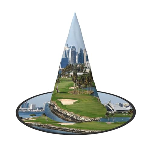BJNGHKLN Hexenhut für Damen, Golf-Yacht-Club-Druck, Halloween-Hut für Halloween, Feste, Cosplay, Kostüm-Ensemble von BJNGHKLN