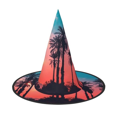 BJNGHKLN Hexenhut mit Palmen-Sonnenuntergang-Druck, Halloween-Hexenhut für Damen, Partyhut für Halloween, Feste, Cosplay, Kostüm, Ensemble BJNGHKLN Hexenhut mit Palmen-Sonnenuntergang-Druck, Halloween-Hexenhut für Damen, Partyhut für Halloween, Feste, Cosplay, Kostüm, Ensemble von BJNGHKLN