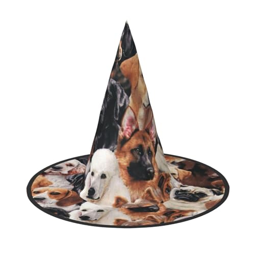 BJNGHKLN Hexenhut mit vielen Hunden für Damen, Party-Hut für Halloween, Feste, Cosplay, Kostüm, Ensemble BJNGHKLN Hexenhut mit vielen Hunden für Damen, Party-Hut für Halloween, Feste, Cosplay, Kostüm, Ensemble von BJNGHKLN