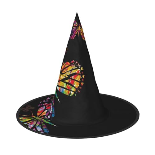 BJNGHKLN Hübscher Schmetterlings-Druck, Halloween-Hexenhut für Damen, Partyhut für Halloween, Feste, Cosplay, Kostüm-Ensemble BJNGHKLN Hübscher Schmetterlings-Druck, Halloween-Hexenhut für Damen, Partyhut für Halloween, Feste, Cosplay, Kostüm-Ensemble von BJNGHKLN