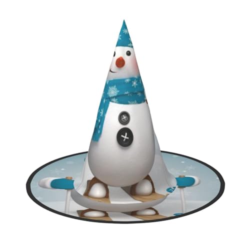 BJNGHKLN Hübscher Weihnachtshut mit Cartoon-Motiv, Schneemann, Schneeflocken-Druck, Halloween-Hexenhut für Damen, Partyhut für Halloween, Feste, Cosplay, Kostüm-Ensemble von BJNGHKLN