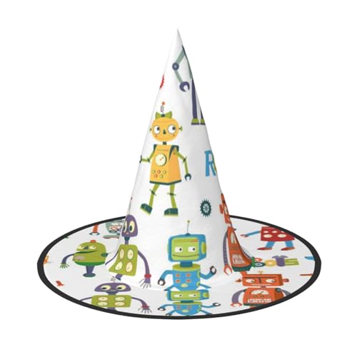 BJNGHKLN Niedlicher Cartoon-Roboter-Druck, Halloween-Hexenhut für Damen, Partyhut für Halloween, Feste, Cosplay, Kostüm-Ensemble BJNGHKLN Niedlicher Cartoon-Roboter-Druck, Halloween-Hexenhut für Damen, Partyhut für Halloween, Feste, Cosplay, Kostüm-Ensemble von BJNGHKLN