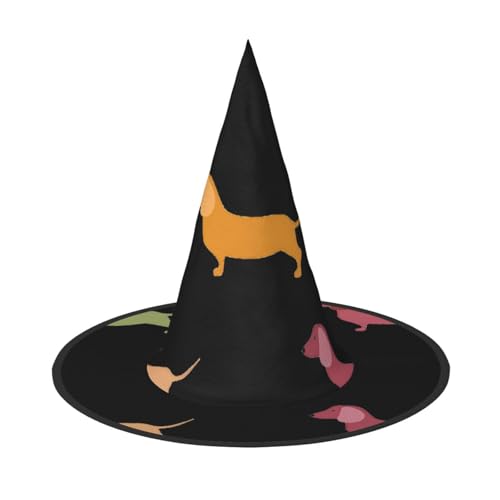 BJNGHKLN Niedlicher Dackel-Hunde-Druck, Halloween-Hexenhut für Frauen, Partyhut für Halloween, Feste, Cosplay, Kostüm, Ensemble BJNGHKLN Niedlicher Dackel-Hunde-Druck, Halloween-Hexenhut für Frauen, Partyhut für Halloween, Feste, Cosplay, Kostüm, Ensemble von BJNGHKLN