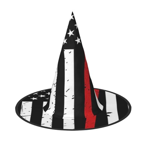 BJNGHKLN Red Line Feuerwehrmann USA-Flagge Druck Halloween Hexenhut für Frauen Party Hut für Halloween Festlichkeiten Cosplay Kostüm Ensemble BJNGHKLN Red Line Feuerwehrmann USA-Flagge Druck Halloween Hexenhut für Frauen Party Hut für Halloween Festlichkeiten Cosplay Kostüm Ensemble von BJNGHKLN