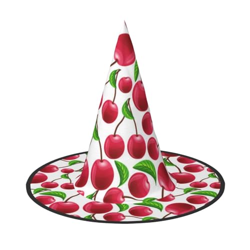BJNGHKLN Rote Kirschen Druck Halloween Hexenhut für Frauen Party Hut für Halloween Festlichkeiten Cosplay Kostüm Ensemble BJNGHKLN Rote Kirschen Druck Halloween Hexenhut für Frauen Party Hut für Halloween Festlichkeiten Cosplay Kostüm Ensemble von BJNGHKLN