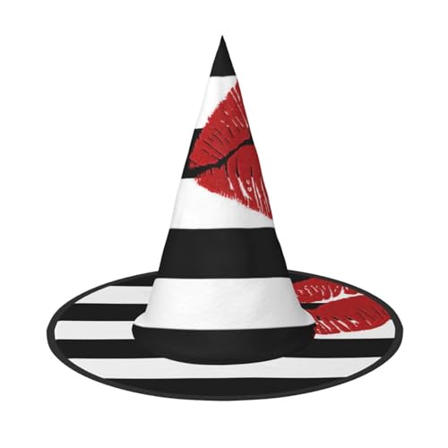 BJNGHKLN Roter Mund bedruckt mit schwarz-weißen Streifen, Halloween-Hexenhut für Damen, Partyhut für Halloween, Feste, Cosplay, Kostüm-Ensemble BJNGHKLN Roter Mund bedruckt mit schwarz-weißen Streifen, Halloween-Hexenhut für Damen, Partyhut für Halloween, Feste, Cosplay, Kostüm-Ensemble von BJNGHKLN