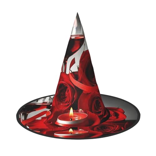 BJNGHKLN Rotweinrosen- und Kerzen-Druck, Halloween-Hexenhut für Damen, Partyhut für Halloween, Feste, Cosplay, Kostüm, Ensemble BJNGHKLN Rotweinrosen- und Kerzen-Druck, Halloween-Hexenhut für Damen, Partyhut für Halloween, Feste, Cosplay, Kostüm, Ensemble von BJNGHKLN