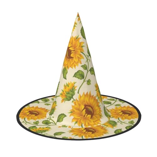 BJNGHKLN Schöner gelber Sonnenblumen-Druck, Halloween-Hexenhut für Damen, Partyhut für Halloween, Feste, Cosplay, Kostüm, Ensemble BJNGHKLN Schöner gelber Sonnenblumen-Druck, Halloween-Hexenhut für Damen, Partyhut für Halloween, Feste, Cosplay, Kostüm, Ensemble von BJNGHKLN