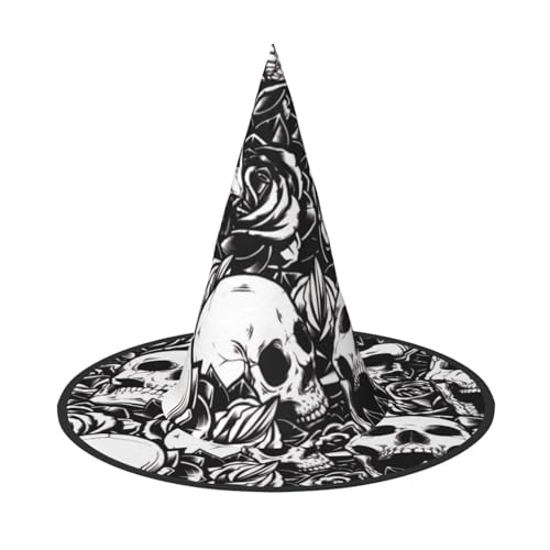 BJNGHKLN Schwarzer Blumenschädel-Druck, Halloween-Hexenhut für Damen, Partyhut für Halloween, Feste, Cosplay, Kostüm, Ensemble BJNGHKLN Schwarzer Blumenschädel-Druck, Halloween-Hexenhut für Damen, Partyhut für Halloween, Feste, Cosplay, Kostüm, Ensemble von BJNGHKLN
