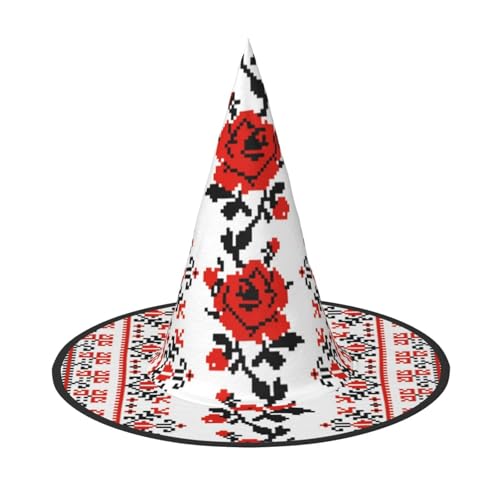 BJNGHKLN Ukrainischer Stickerei-Stil, Rosen-Druck, Halloween-Hexenhut für Frauen, Partyhut für Halloween, Feste, Cosplay, Kostüm, Ensemble BJNGHKLN Ukrainischer Stickerei-Stil, Rosen-Druck, Halloween-Hexenhut für Frauen, Partyhut für Halloween, Feste, Cosplay, Kostüm, Ensemble von BJNGHKLN