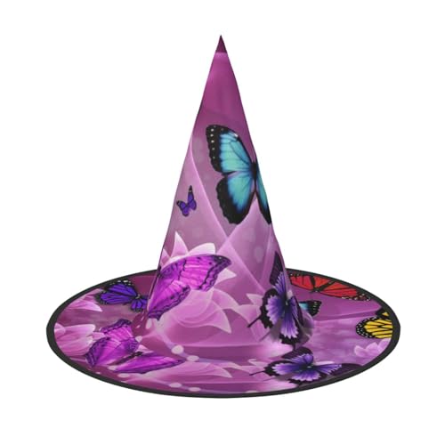 BJNGHKLN Violetter Schmetterlings-Druck, Halloween-Hexenhut für Damen, Partyhut für Halloween, Feste, Cosplay, Kostüm, Ensemble BJNGHKLN Violetter Schmetterlings-Druck, Halloween-Hexenhut für Damen, Partyhut für Halloween, Feste, Cosplay, Kostüm, Ensemble von BJNGHKLN