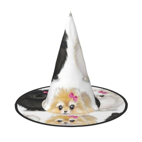 BJNGHKLN Zwergspitz-Druck, Halloween-Hexenhut für Damen, Partyhut für Halloween, Feste, Cosplay, Kostüm, Ensemble BJNGHKLN Zwergspitz-Druck, Halloween-Hexenhut für Damen, Partyhut für Halloween, Feste, Cosplay, Kostüm, Ensemble von BJNGHKLN
