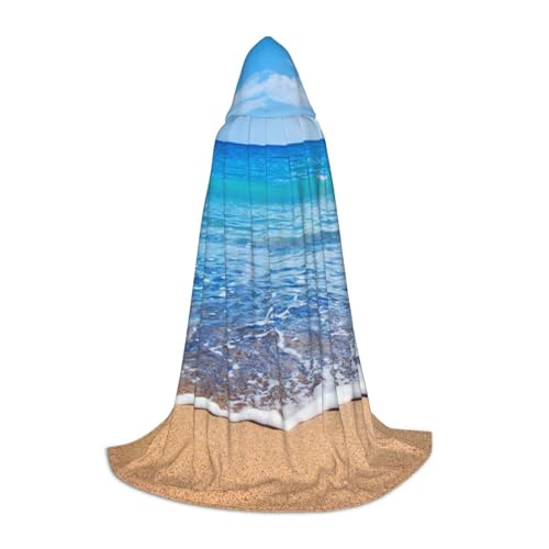 Halloween-Umhang mit Kapuze, bodenlang, Strand- und Meeresdruck, langer Kapuzenumhang für Teenager von BJNGHKLN